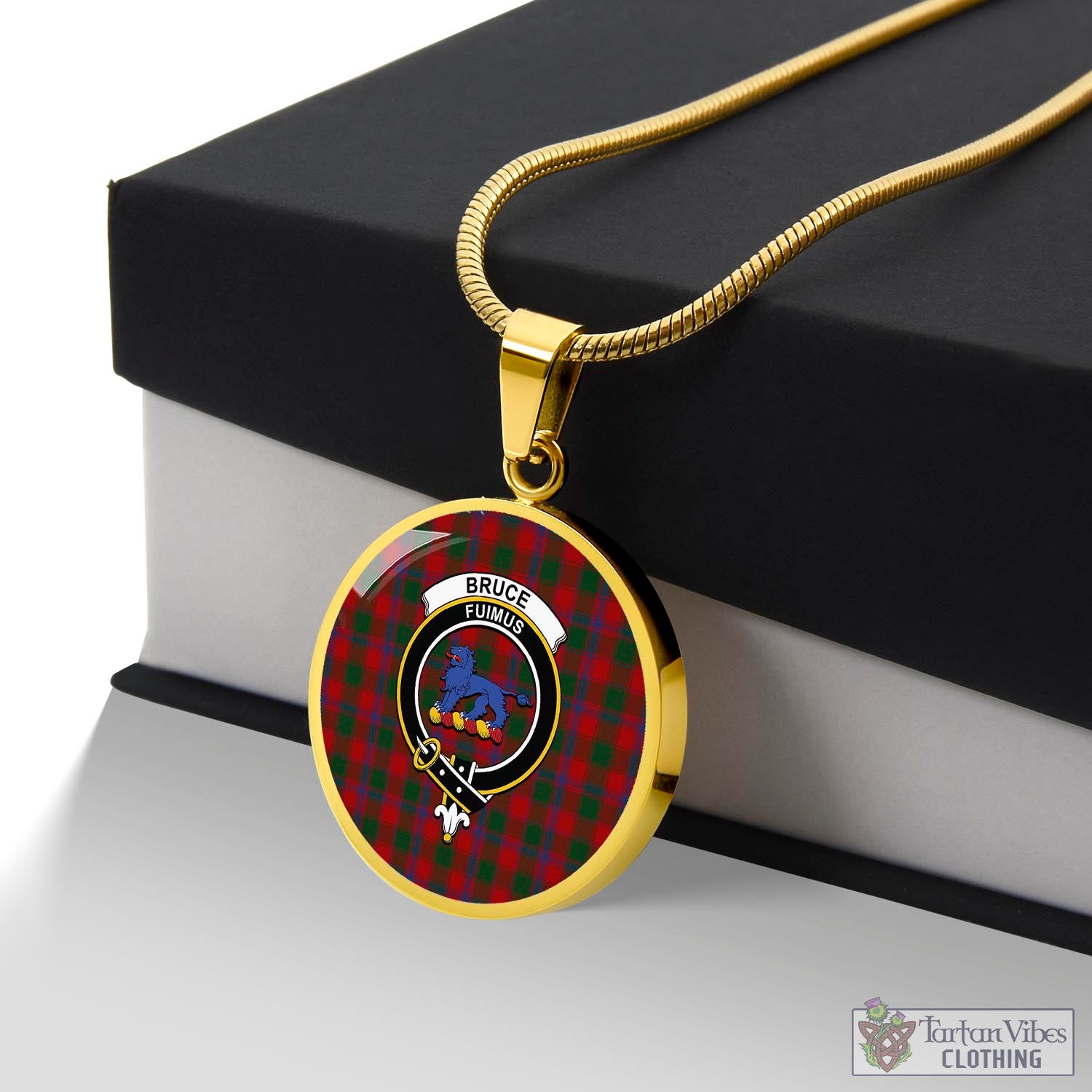 Tartan Vibes Clothing Bruce Old Tartan Circle Necklace with Family Crest