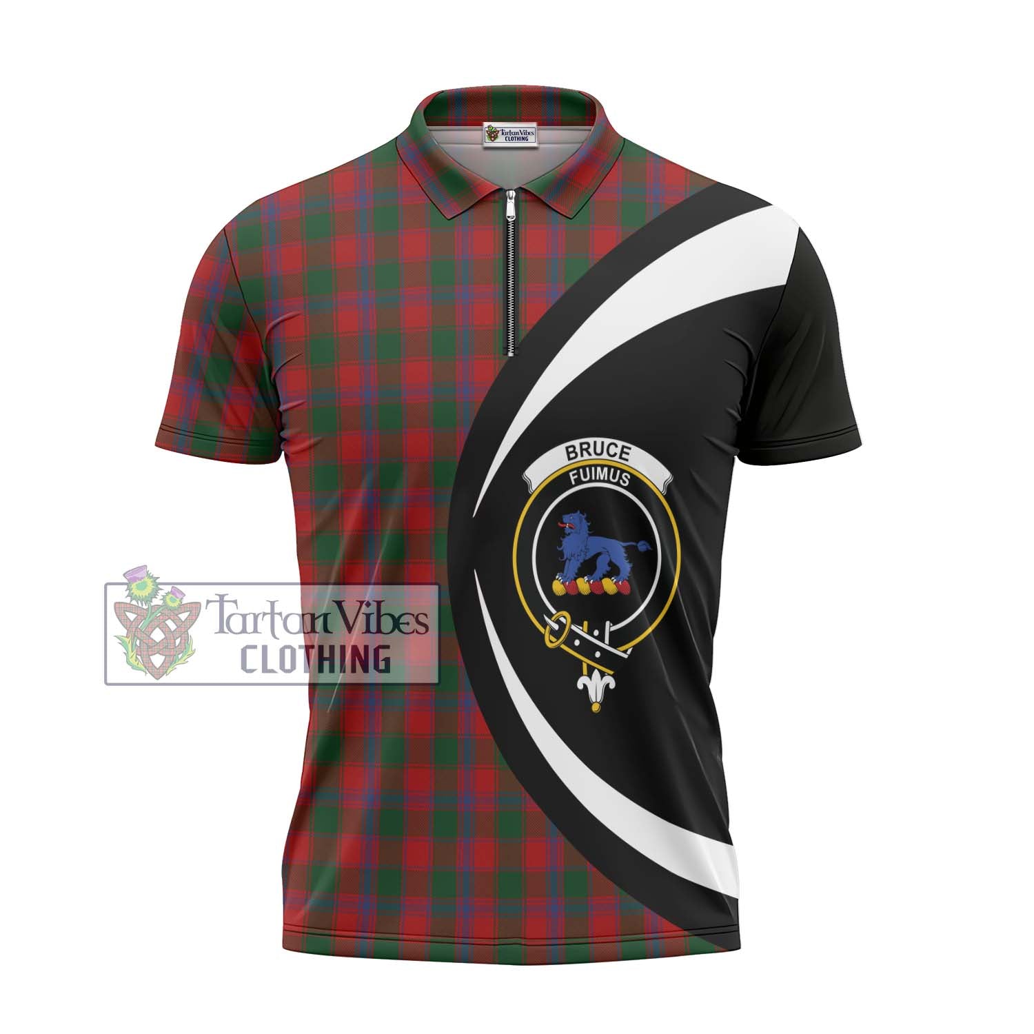 Tartan Vibes Clothing Bruce Old Tartan Zipper Polo Shirt with Family Crest Circle Style