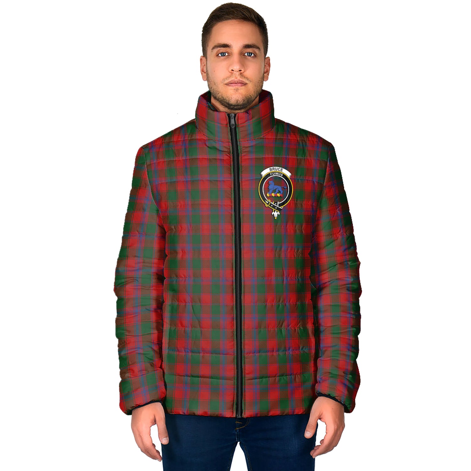 Bruce Old Tartan Padded Jacket with Family Crest - Tartan Vibes Clothing