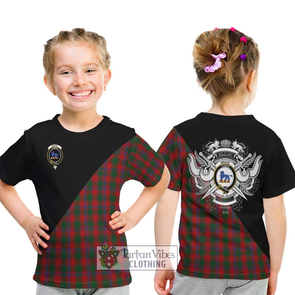 Bruce Old Tartan Kid T-Shirt with Family Crest and Military Logo Style - Tartanvibesclothing Shop