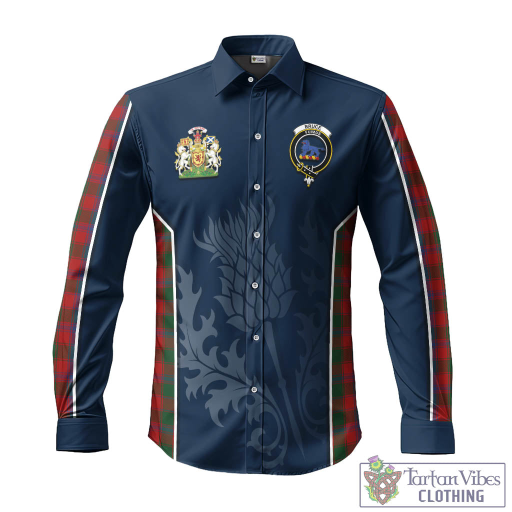 Tartan Vibes Clothing Bruce Old Tartan Long Sleeve Button Up Shirt with Family Crest and Scottish Thistle Vibes Sport Style