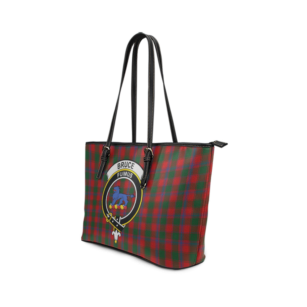 Bruce Old Tartan Leather Tote Bag with Family Crest - Tartanvibesclothing