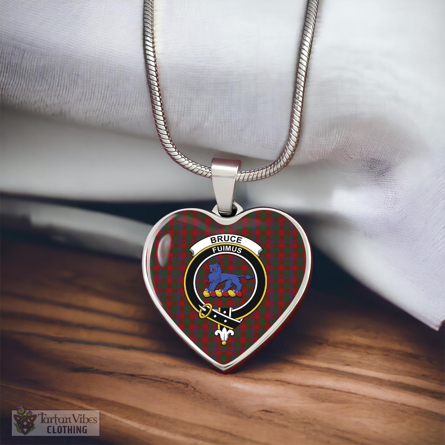 Tartan Vibes Clothing Bruce Old Tartan Heart Necklace with Family Crest