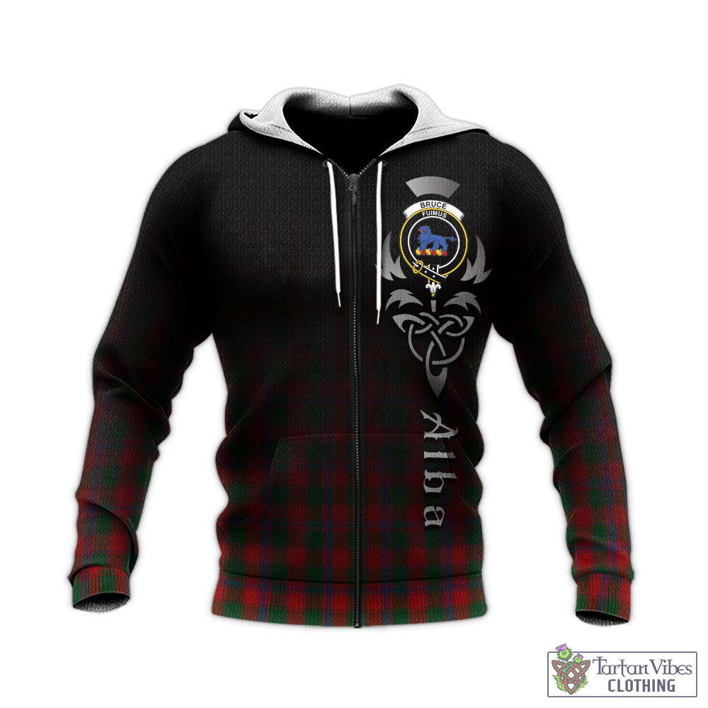 Tartan Vibes Clothing Bruce Old Tartan Knitted Hoodie Featuring Alba Gu Brath Family Crest Celtic Inspired