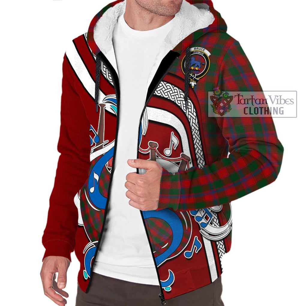 Bruce Old Tartan Sherpa Hoodie with Epic Bagpipe Style Unisex - Tartanvibesclothing Shop