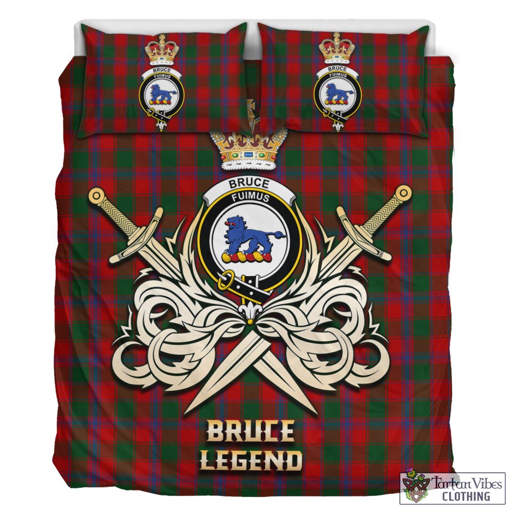 Tartan Vibes Clothing Bruce Old Tartan Bedding Set with Clan Crest and the Golden Sword of Courageous Legacy