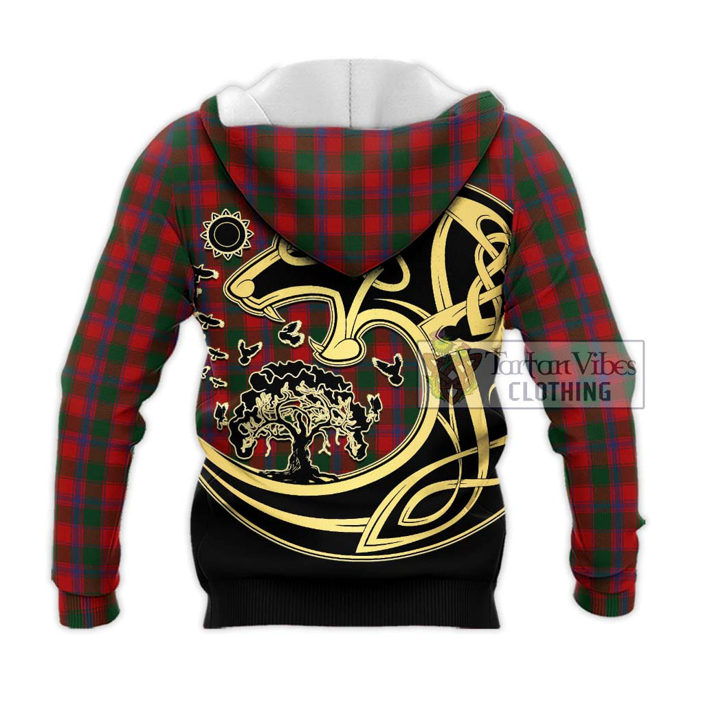 Bruce Old Tartan Knitted Hoodie with Family Crest Celtic Wolf Style - Tartan Vibes Clothing