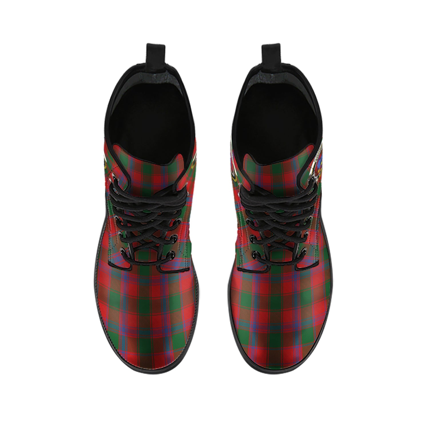 Bruce Old Tartan Leather Boots with Family Crest - Tartanvibesclothing