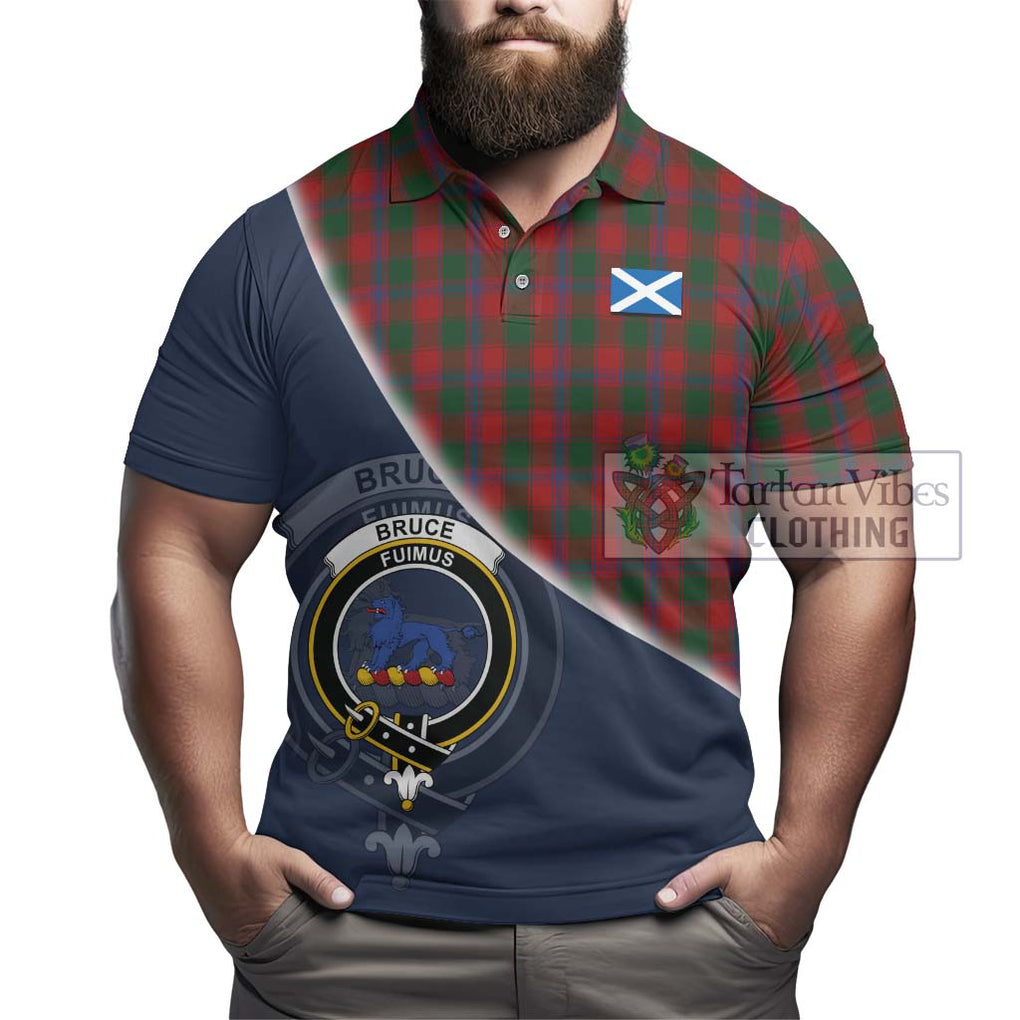 Bruce Old Tartan Polo Shirt with Personalised National Flag and Family Crest Half Style - Tartanvibesclothing Shop