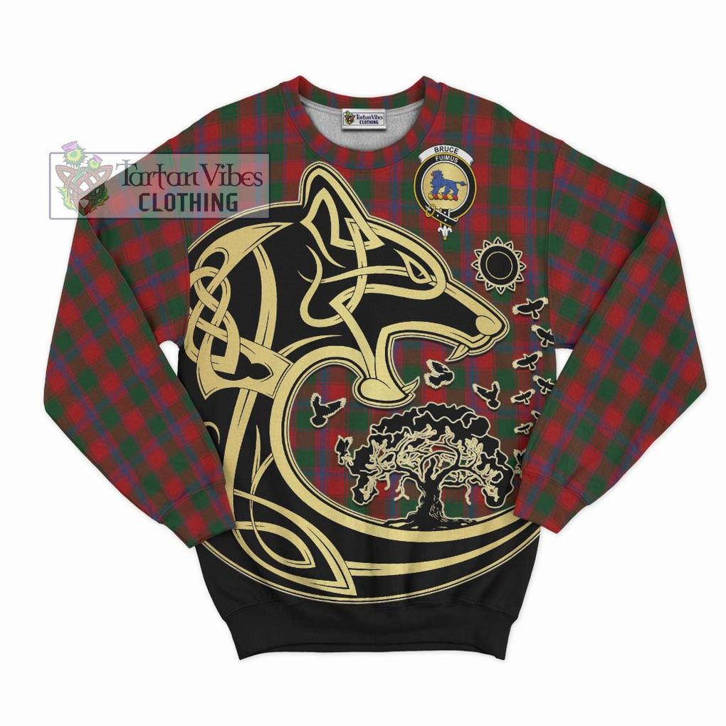 Bruce Old Tartan Sweatshirt with Family Crest Celtic Wolf Style - Tartan Vibes Clothing