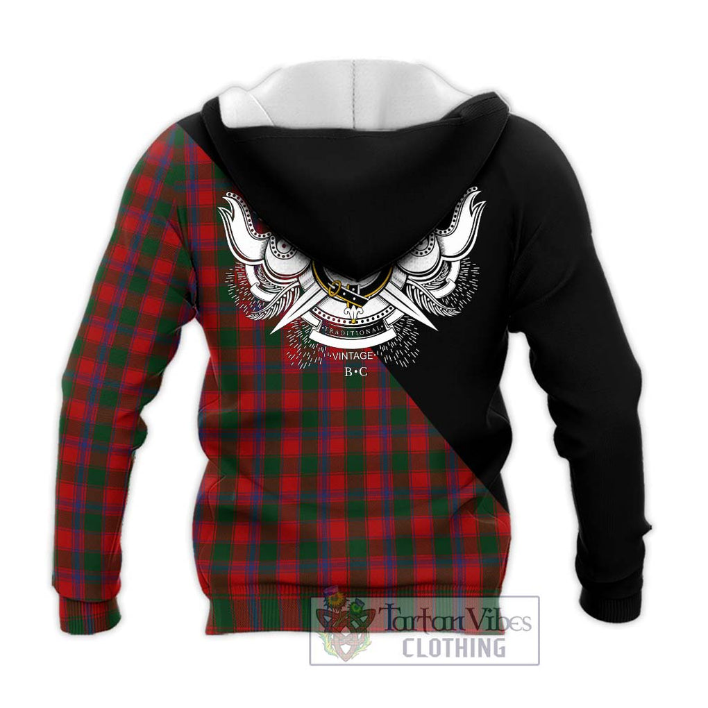 Bruce Old Tartan Knitted Hoodie with Family Crest and Military Logo Style - Tartanvibesclothing Shop