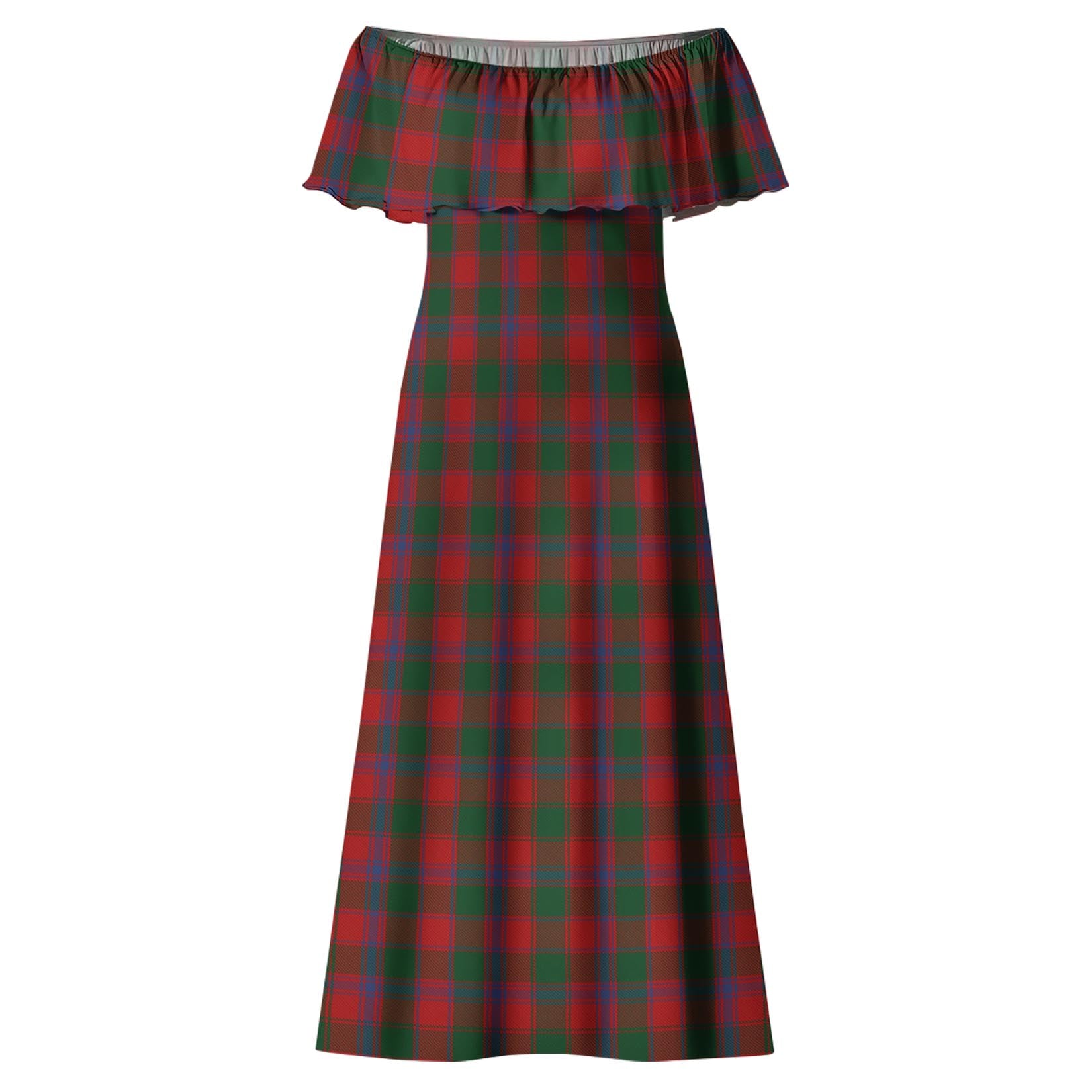 Bruce Old Tartan Off Shoulder Long Dress - Tartanvibesclothing