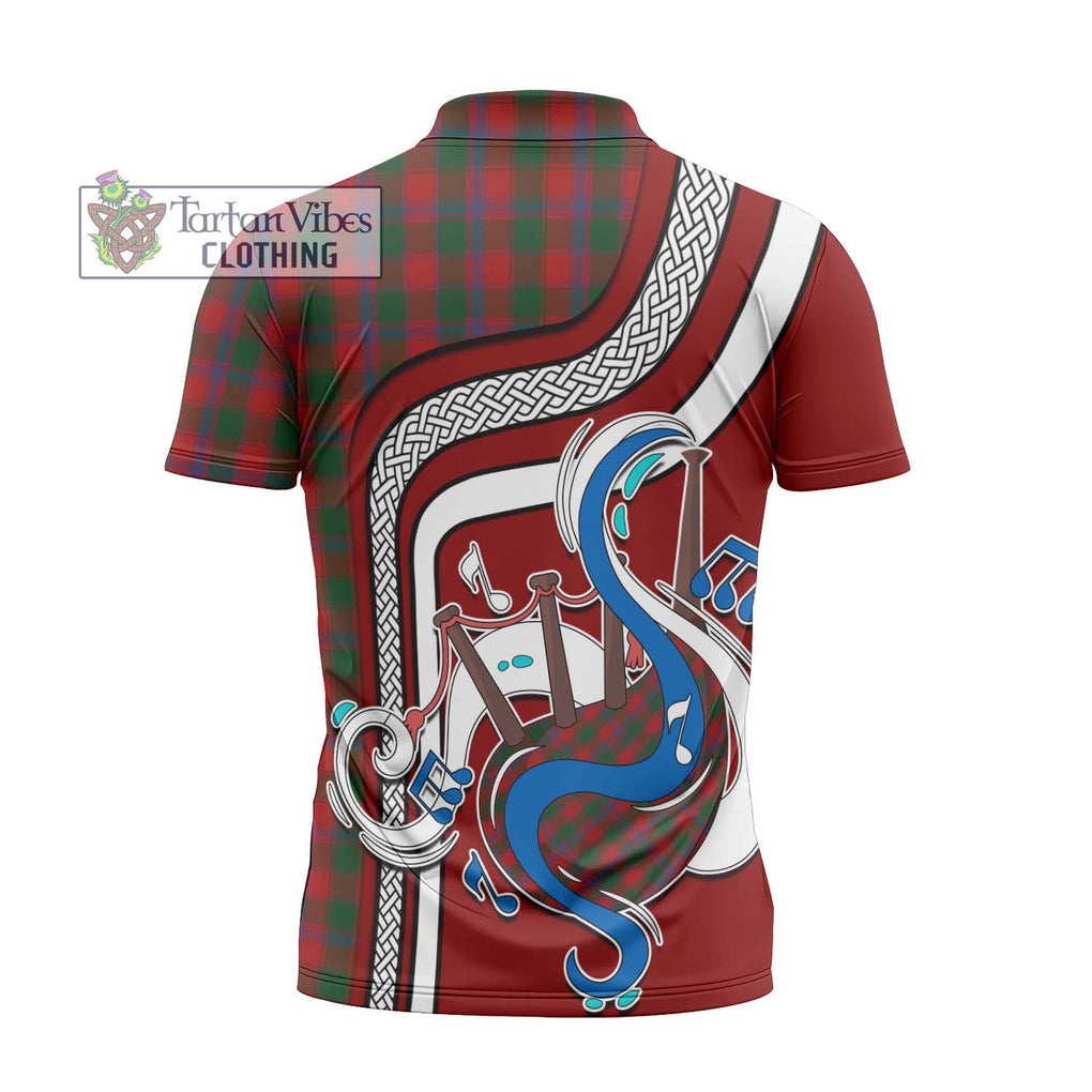 Bruce Old Tartan Zipper Polo Shirt with Epic Bagpipe Style - Tartanvibesclothing Shop