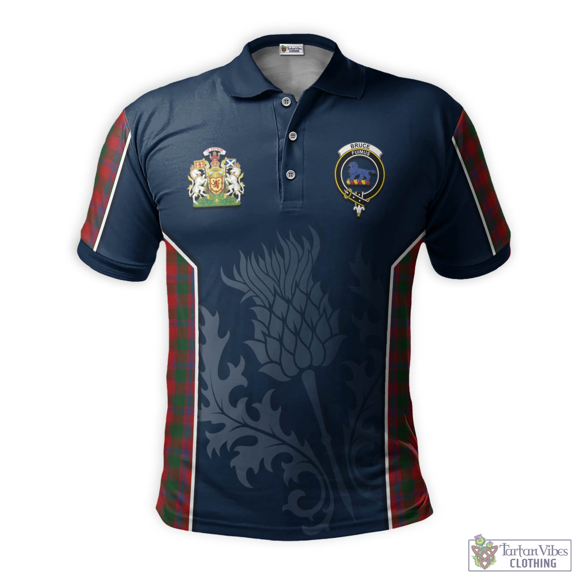 Tartan Vibes Clothing Bruce Old Tartan Men's Polo Shirt with Family Crest and Scottish Thistle Vibes Sport Style