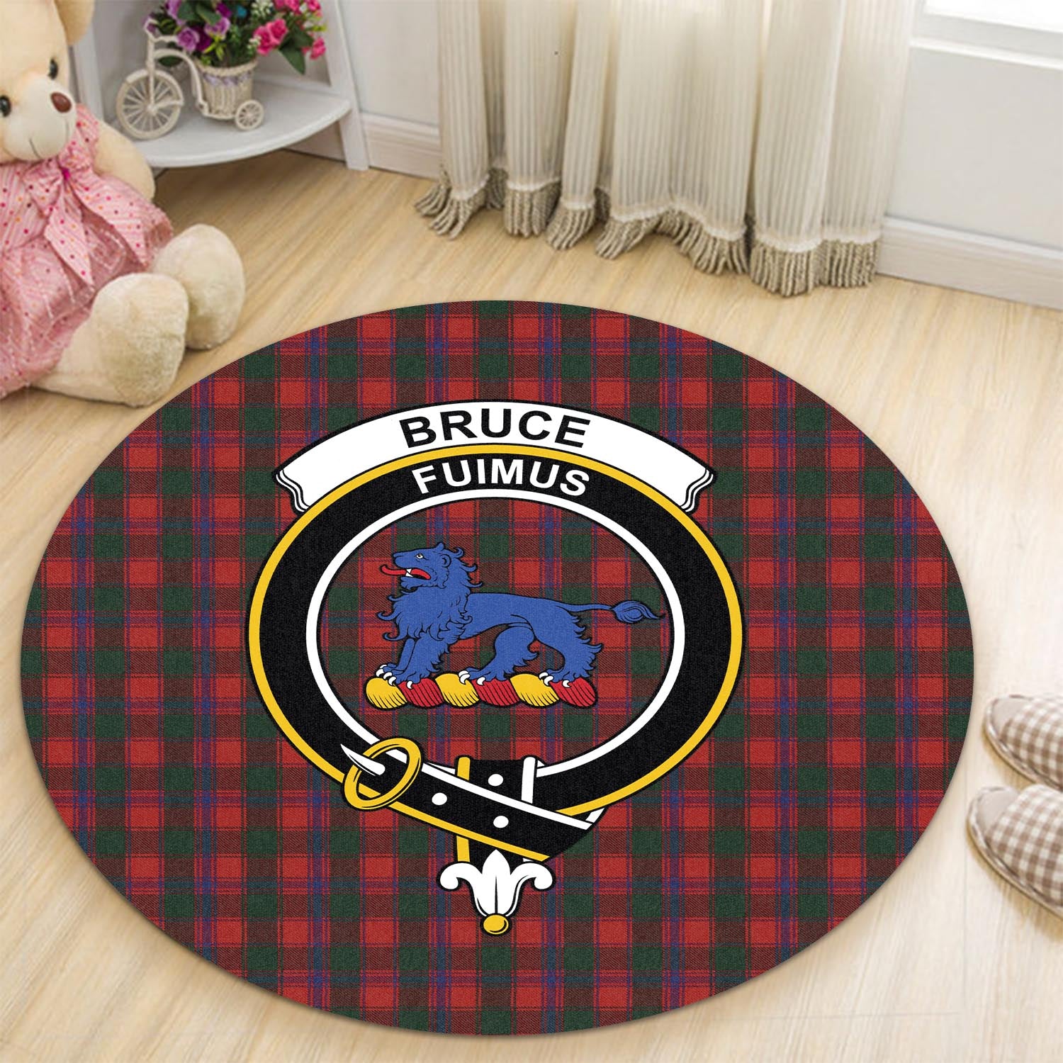 Bruce Old Tartan Round Rug with Family Crest - Tartanvibesclothing