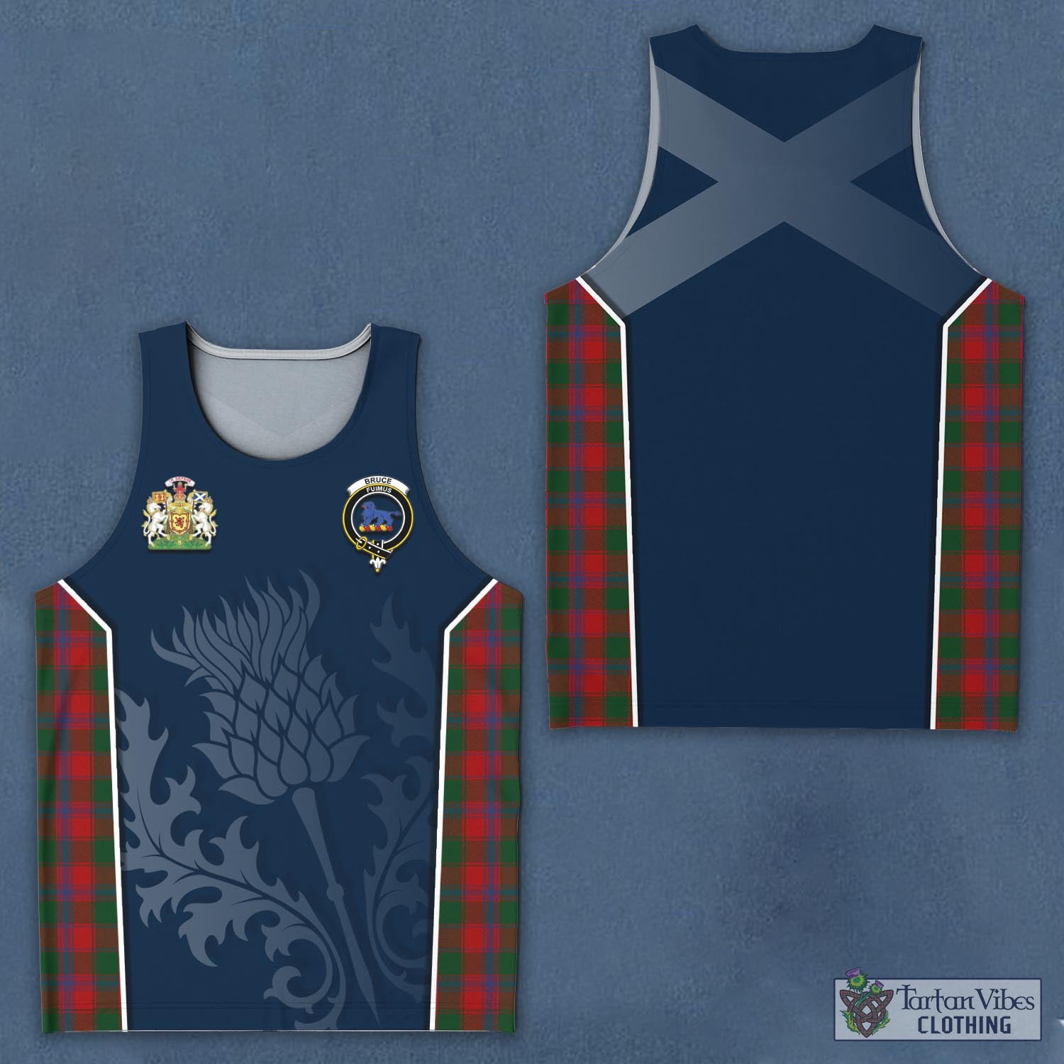 Tartan Vibes Clothing Bruce Old Tartan Men's Tanks Top with Family Crest and Scottish Thistle Vibes Sport Style