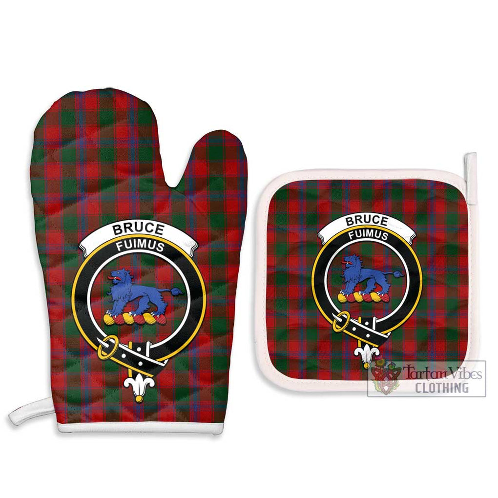 Bruce Old Tartan Combo Oven Mitt & Pot-Holder with Family Crest Combo 1 Oven Mitt & 2 Pot-Holder White - Tartan Vibes Clothing