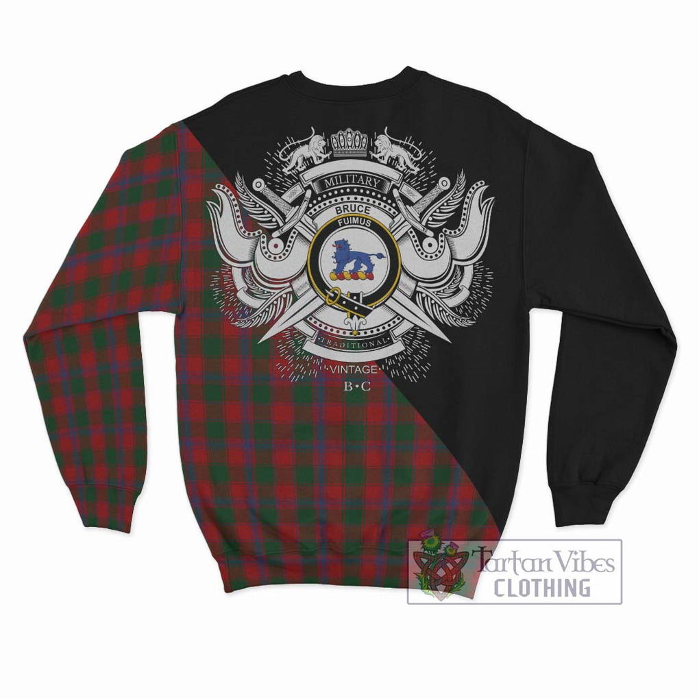 Bruce Old Tartan Sweatshirt with Family Crest and Military Logo Style - Tartanvibesclothing Shop