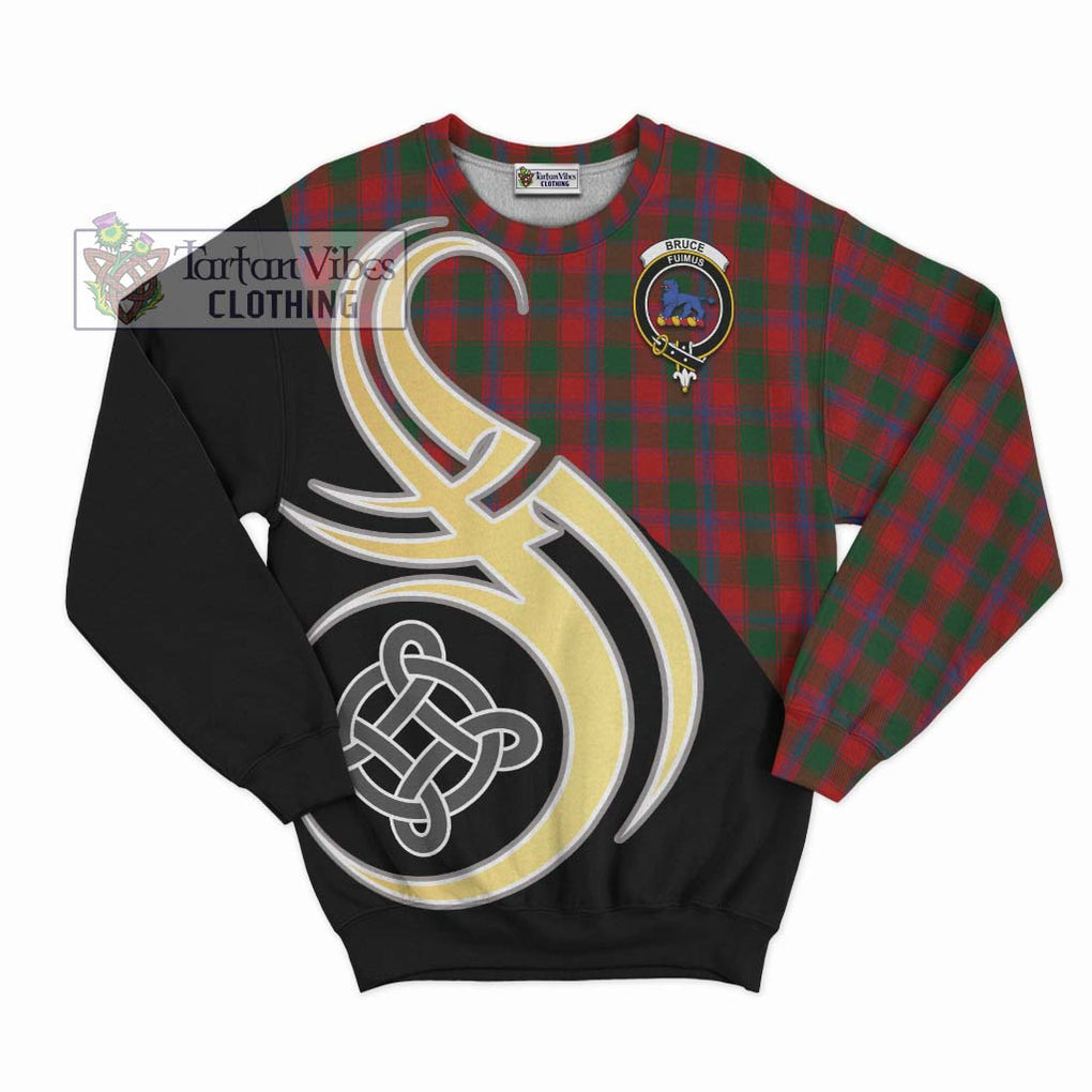 Bruce Old Tartan Sweatshirt with Family Crest and Celtic Symbol Style - Tartan Vibes Clothing