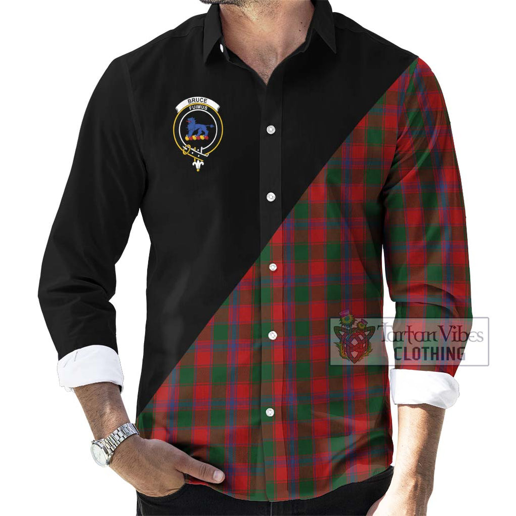 Bruce Old Tartan Long Sleeve Button Shirt with Family Crest and Military Logo Style - Tartanvibesclothing Shop