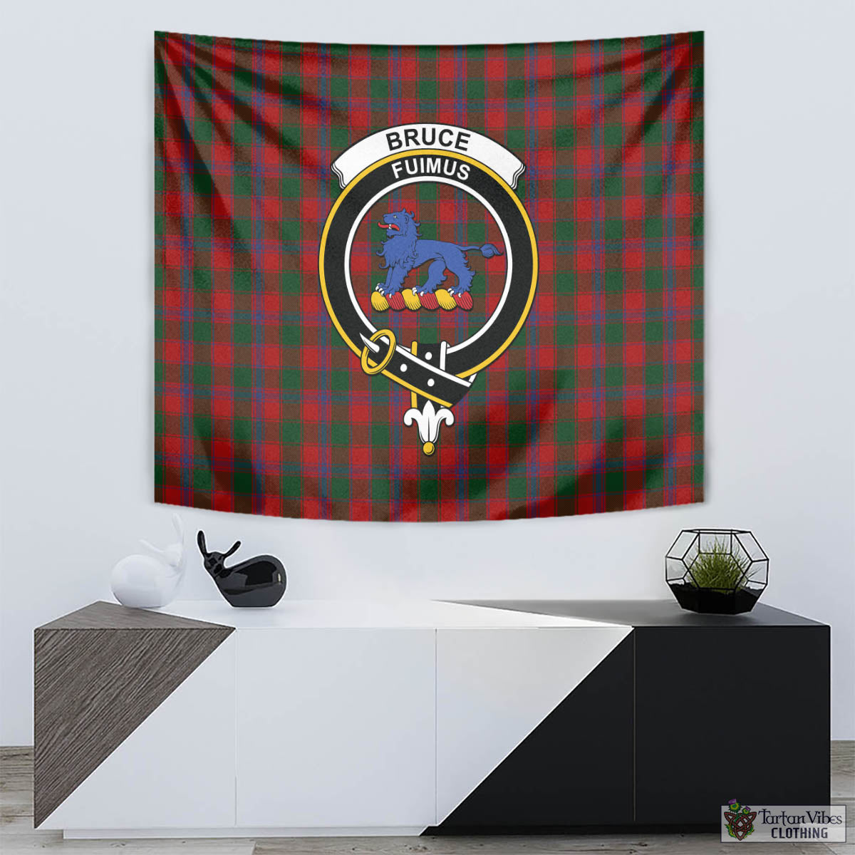 Tartan Vibes Clothing Bruce Old Tartan Tapestry Wall Hanging and Home Decor for Room with Family Crest