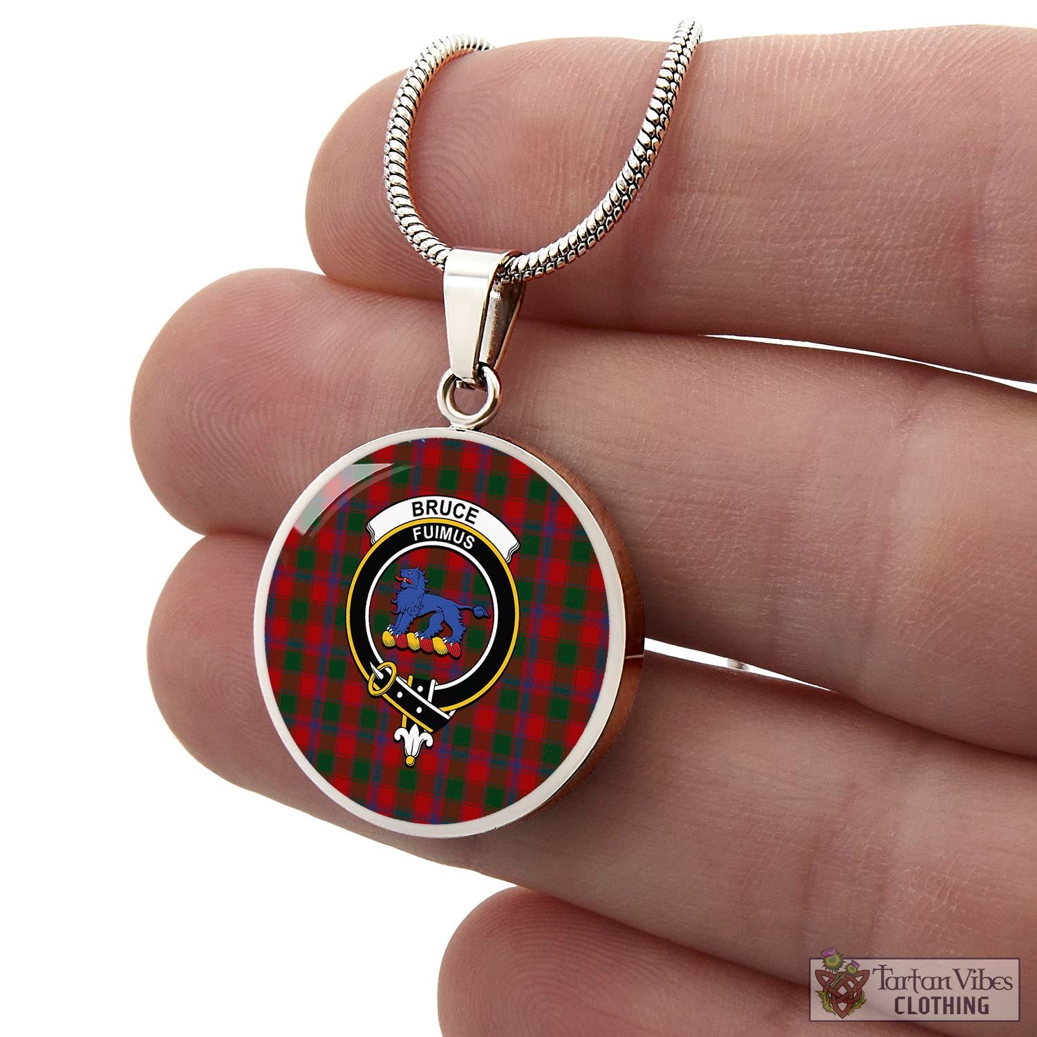 Tartan Vibes Clothing Bruce Old Tartan Circle Necklace with Family Crest