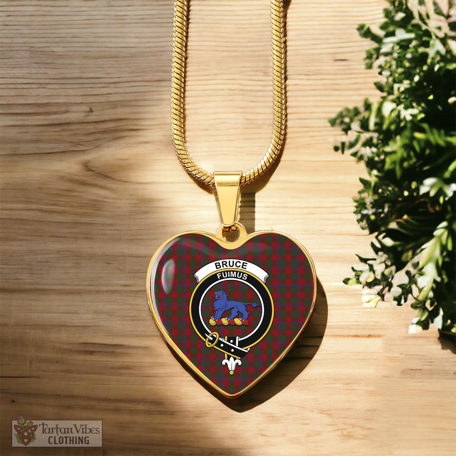 Tartan Vibes Clothing Bruce Old Tartan Heart Necklace with Family Crest