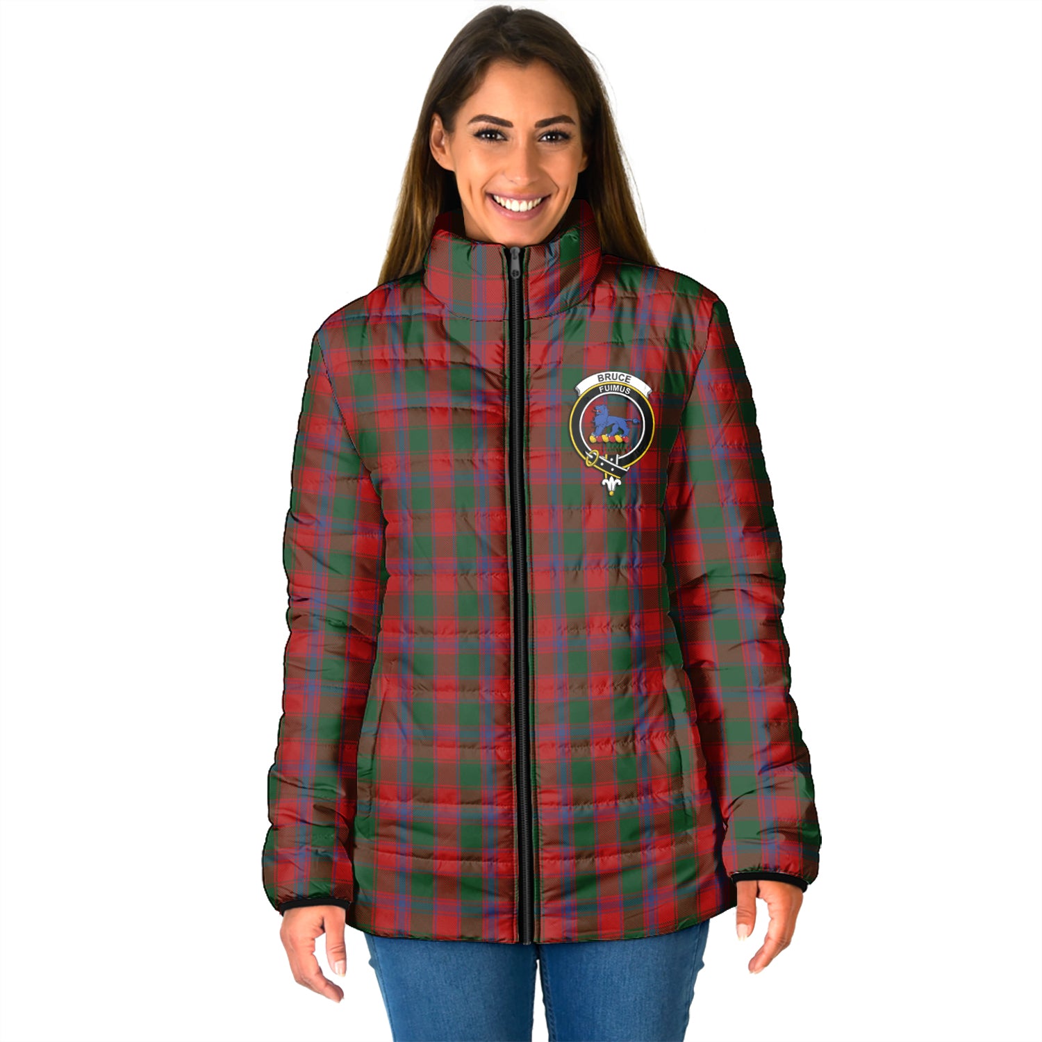 Bruce Old Tartan Padded Jacket with Family Crest - Tartan Vibes Clothing