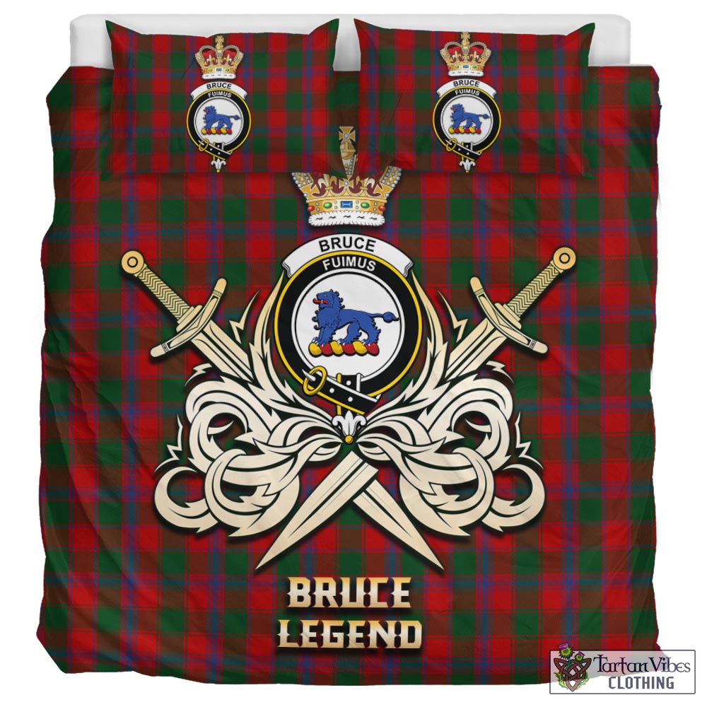 Tartan Vibes Clothing Bruce Old Tartan Bedding Set with Clan Crest and the Golden Sword of Courageous Legacy