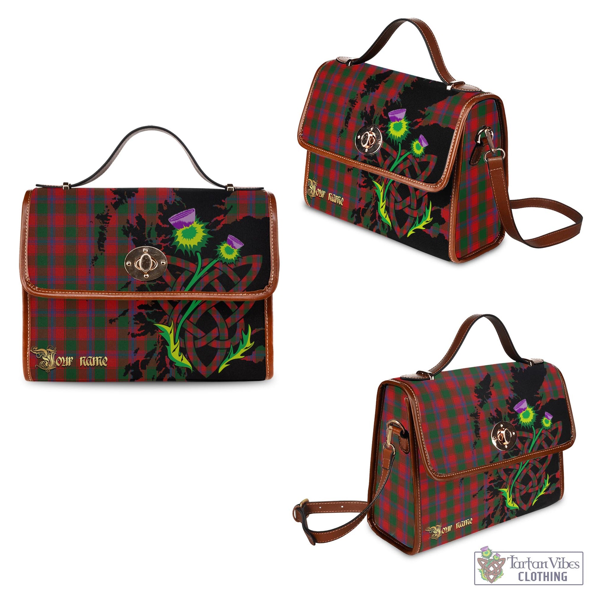 Tartan Vibes Clothing Bruce Old Tartan Waterproof Canvas Bag with Scotland Map and Thistle Celtic Accents