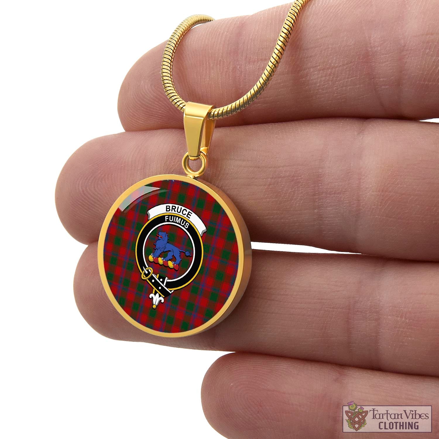 Tartan Vibes Clothing Bruce Old Tartan Circle Necklace with Family Crest