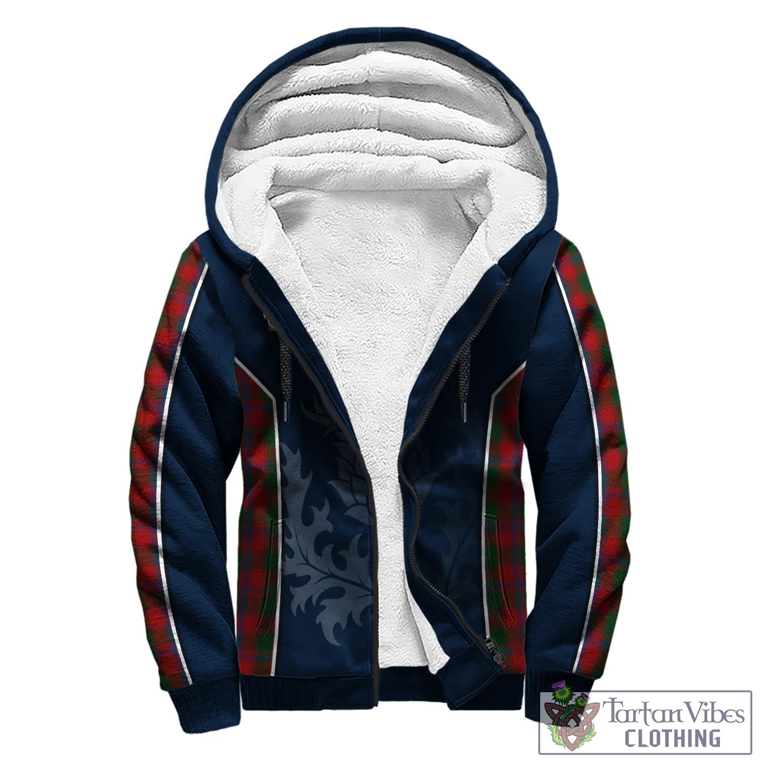 Tartan Vibes Clothing Bruce Old Tartan Sherpa Hoodie with Family Crest and Scottish Thistle Vibes Sport Style