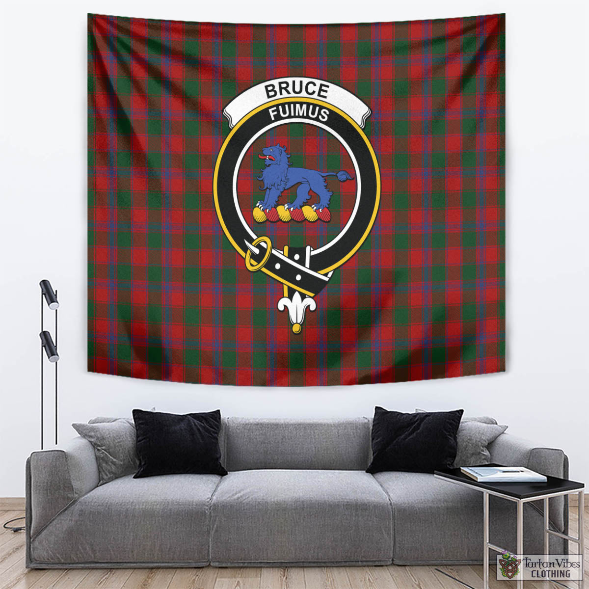 Tartan Vibes Clothing Bruce Old Tartan Tapestry Wall Hanging and Home Decor for Room with Family Crest