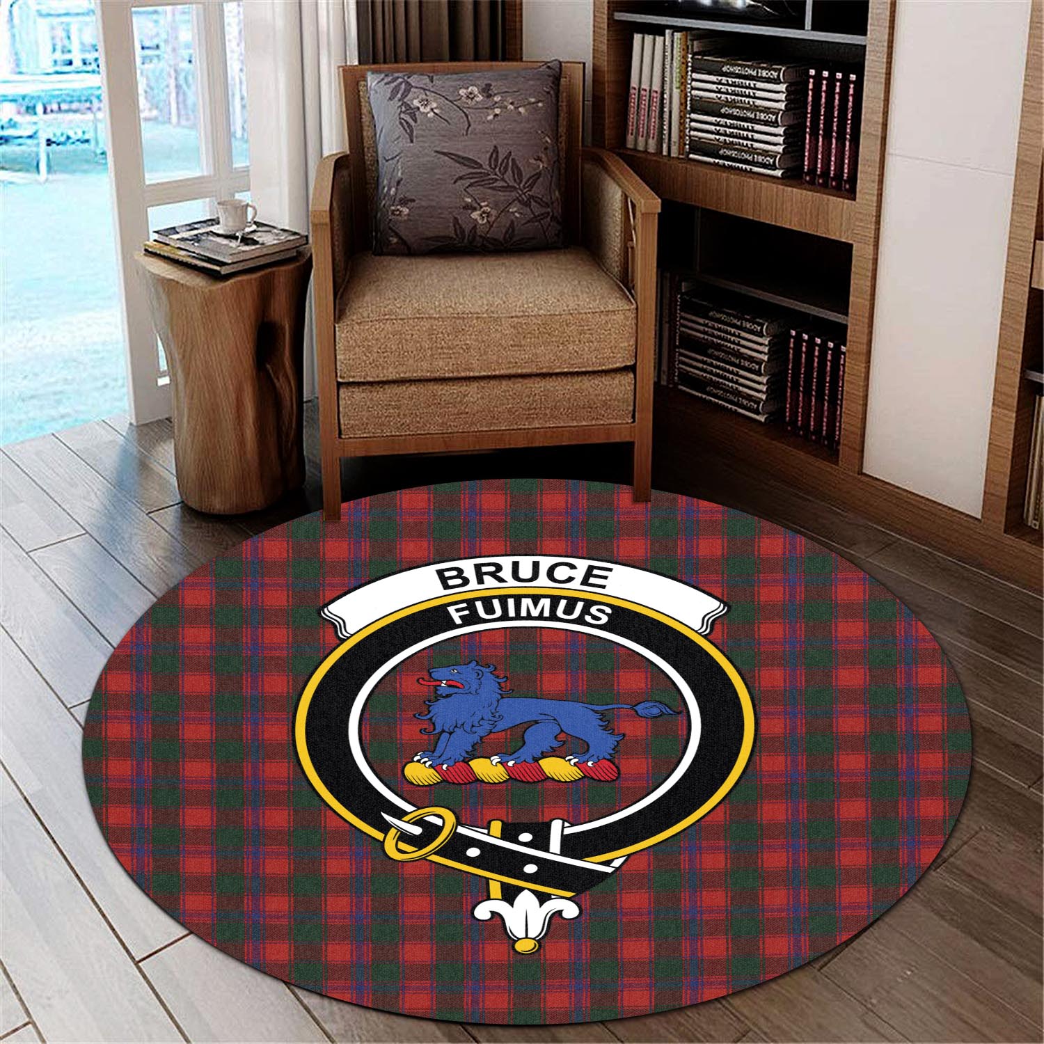 Bruce Old Tartan Round Rug with Family Crest - Tartanvibesclothing