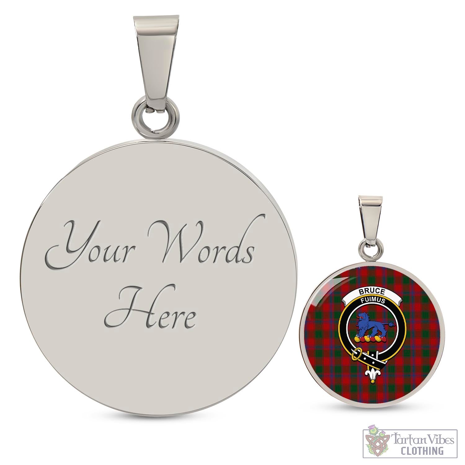 Tartan Vibes Clothing Bruce Old Tartan Circle Necklace with Family Crest