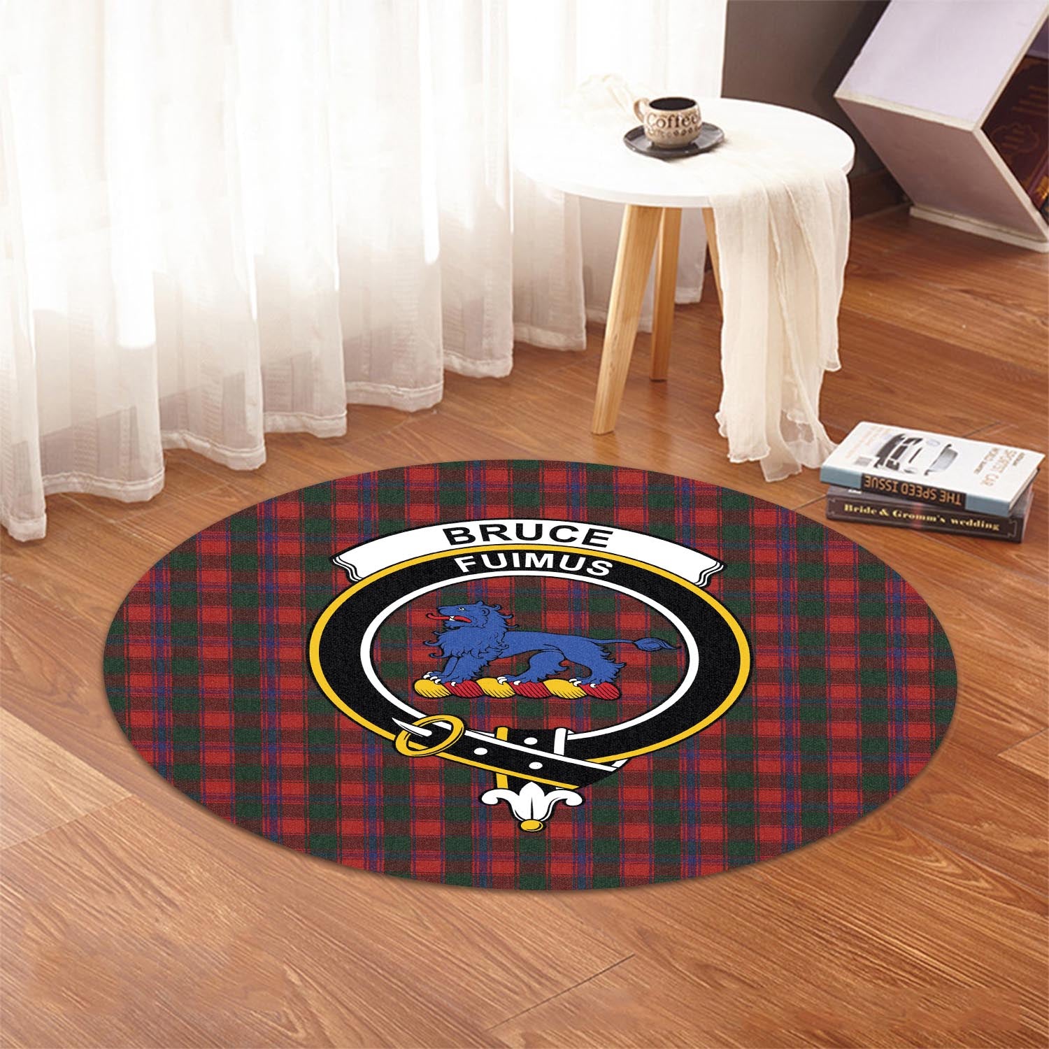 Bruce Old Tartan Round Rug with Family Crest - Tartanvibesclothing