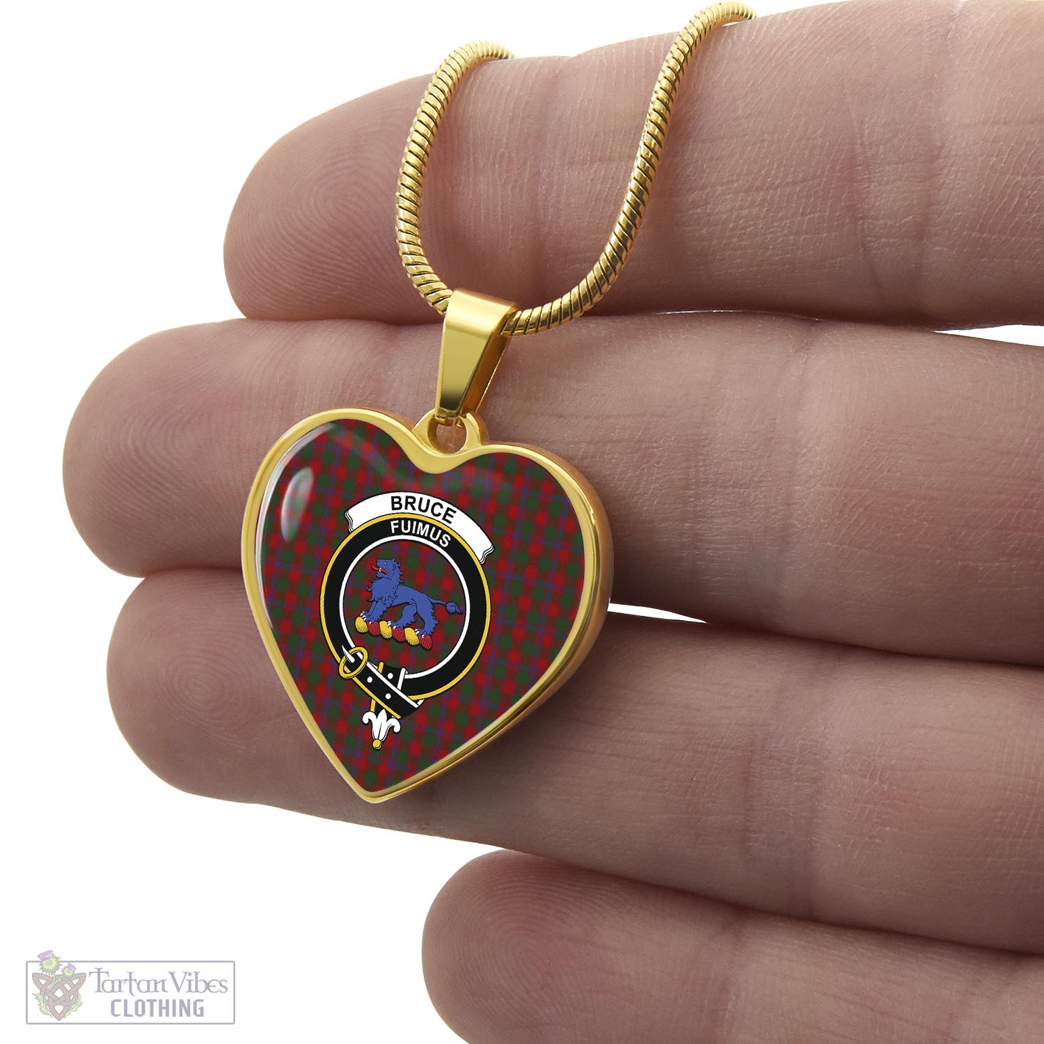 Tartan Vibes Clothing Bruce Old Tartan Heart Necklace with Family Crest