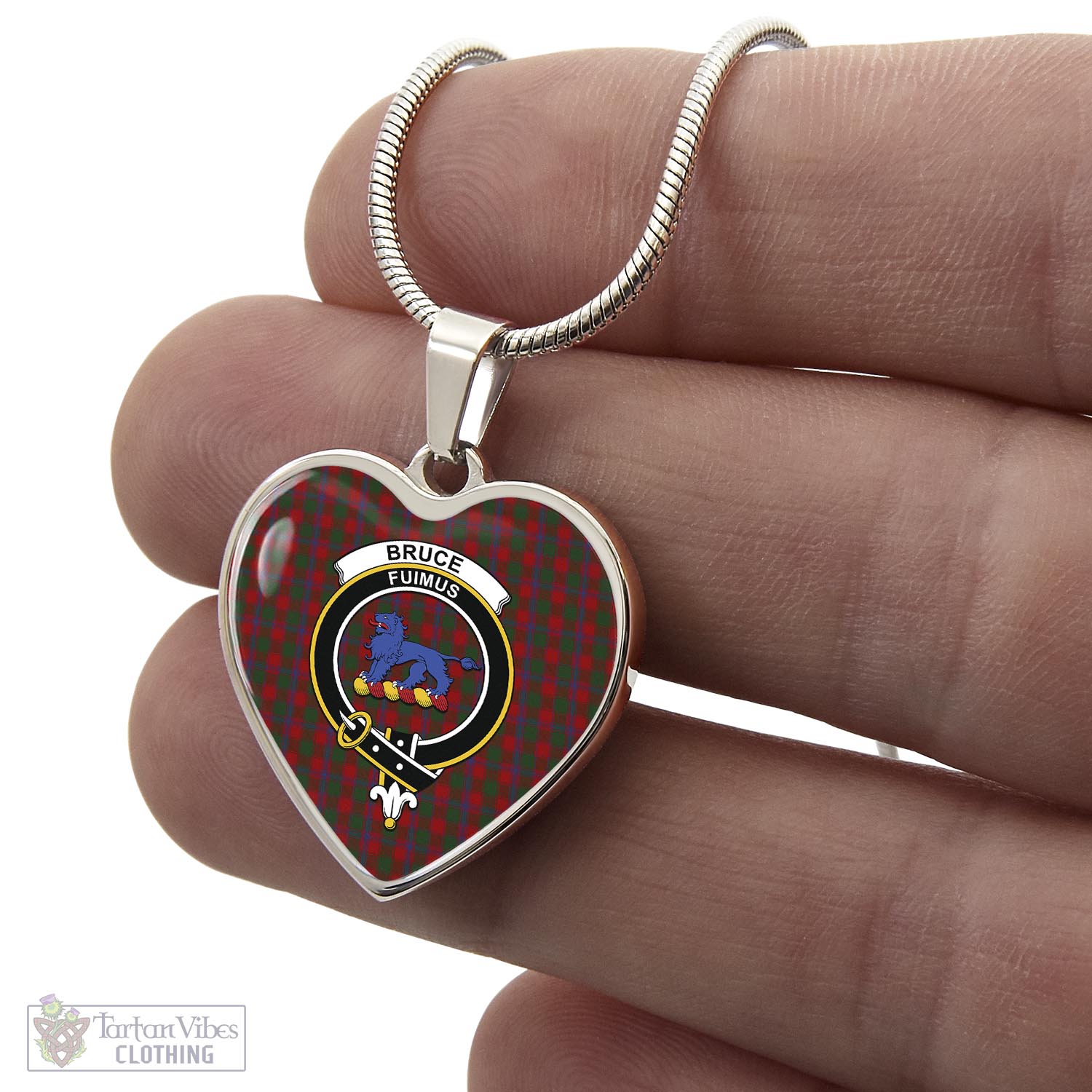 Tartan Vibes Clothing Bruce Old Tartan Heart Necklace with Family Crest