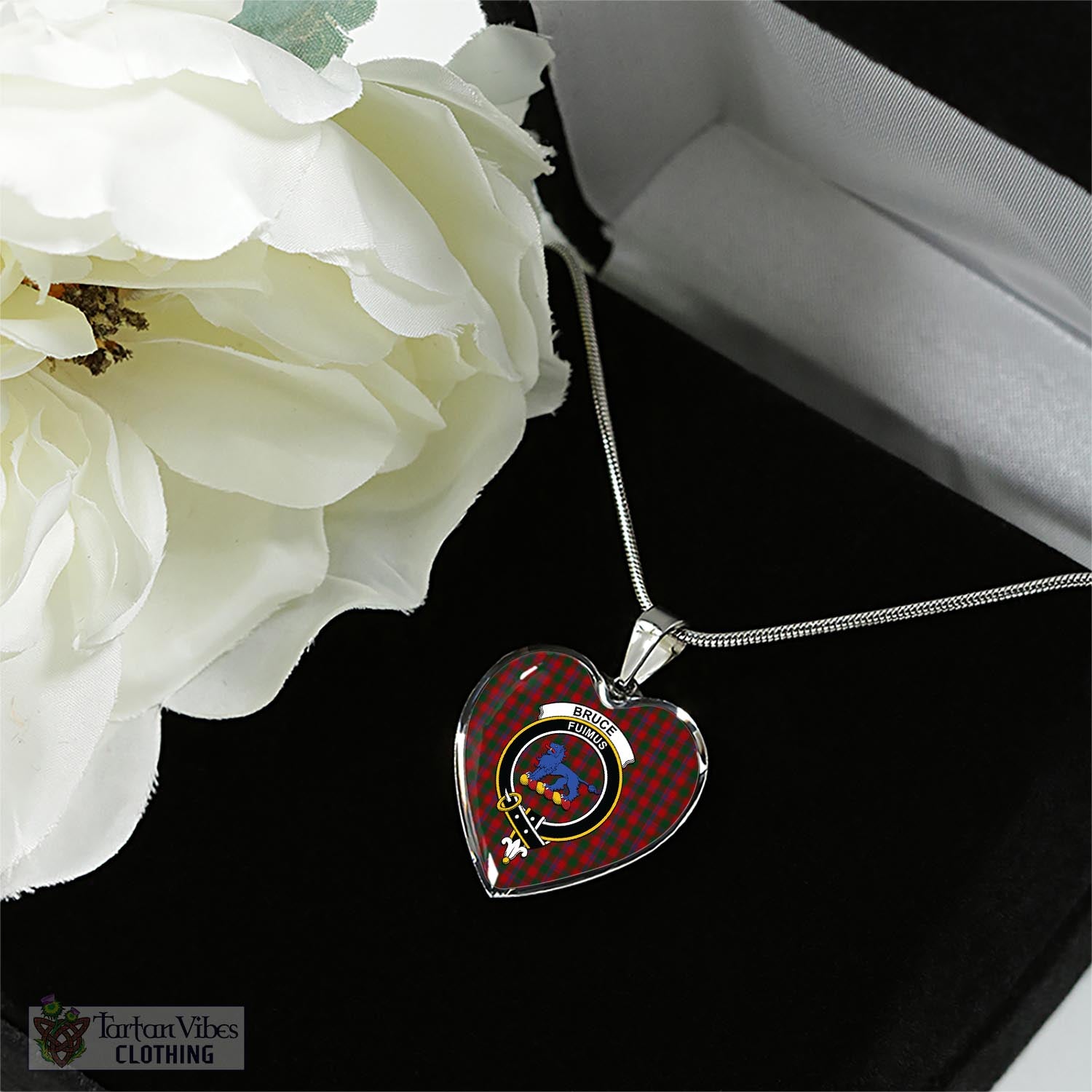 Tartan Vibes Clothing Bruce Old Tartan Heart Necklace with Family Crest