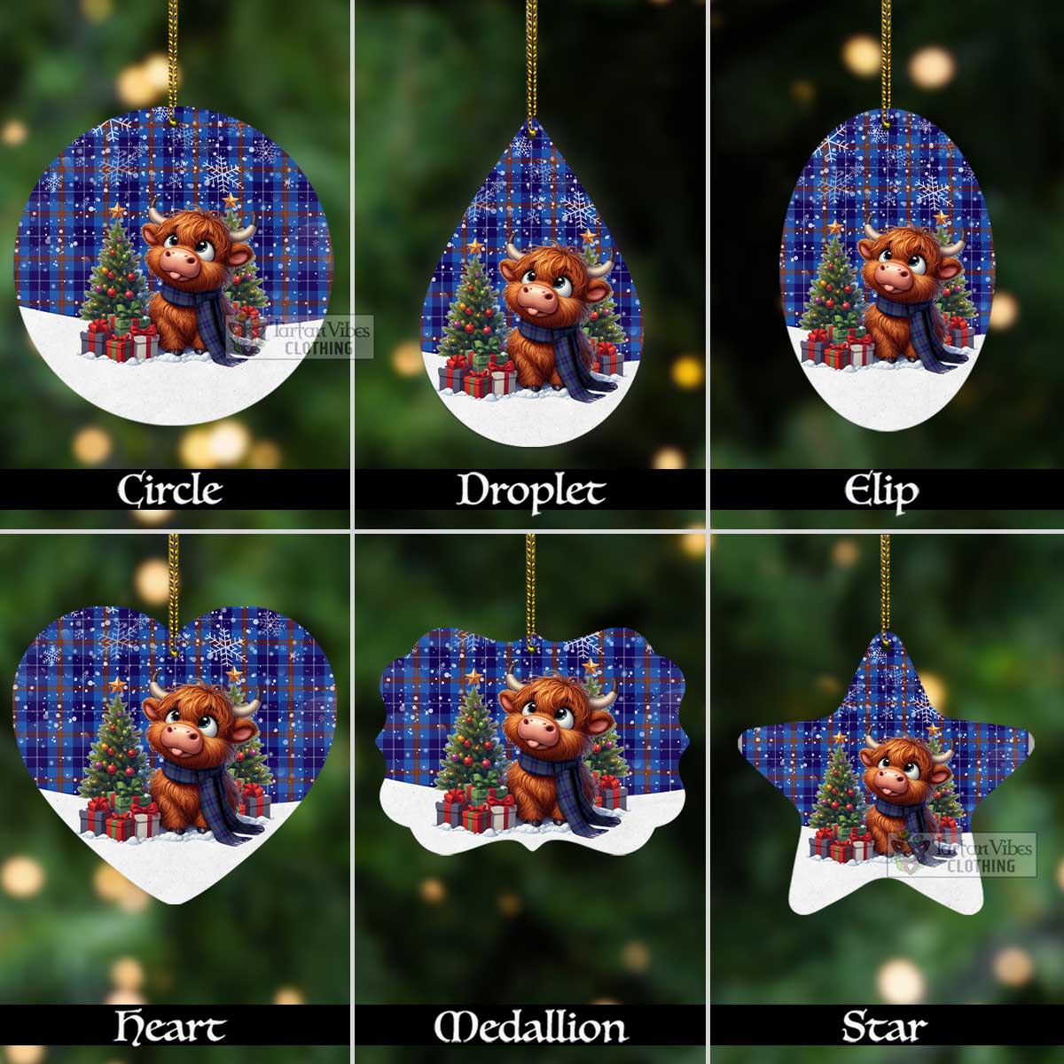 Tartan Vibes Clothing Bryson Tartan Christmas Aluminium Ornament with Adorable Highland Coo