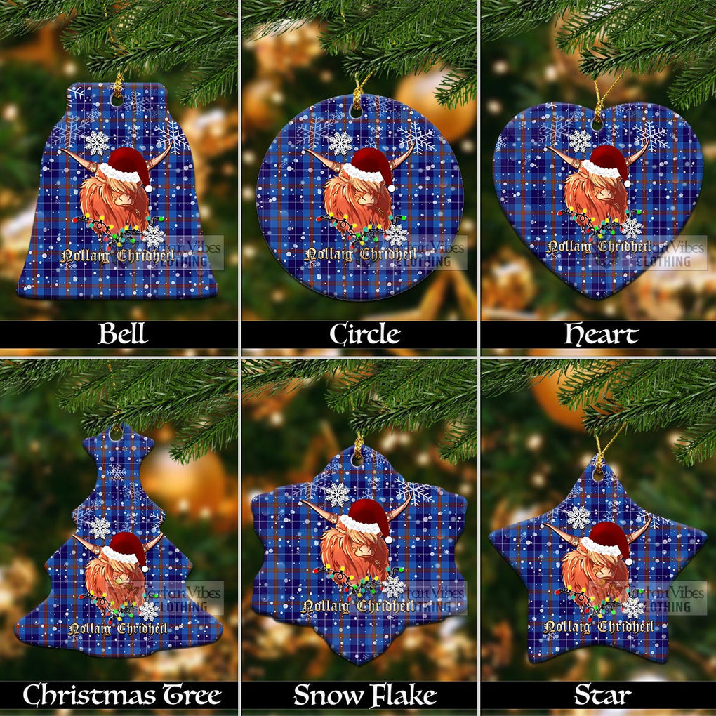 Tartan Vibes Clothing Bryson Clan Tartan Ornament with Christmas Twinkle Highland Cattle