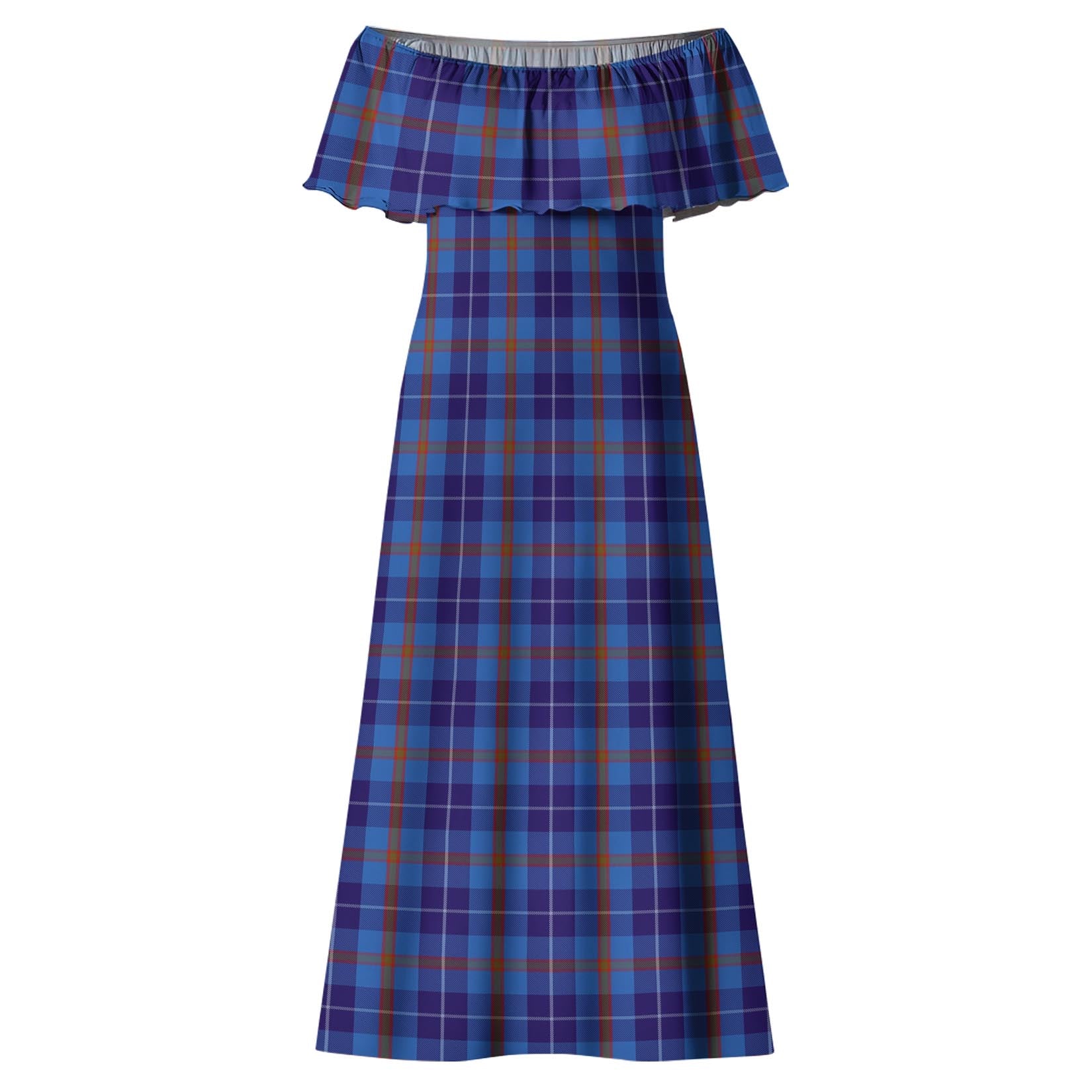 Bryson Tartan Off Shoulder Long Dress - Tartanvibesclothing