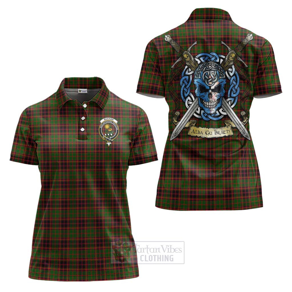 Buchan Tartan Women's Polo Shirt with Family Crest Celtic Skull Style Women - Tartan Vibes Clothing