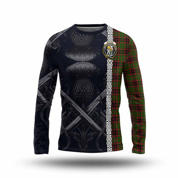 Buchan Tartan Long Sleeve T-Shirt with Family Crest Cross Sword Thistle Celtic Vibes