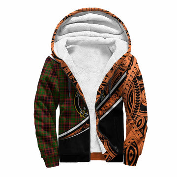 Buchan Crest Tartan Sherpa Hoodie with Polynesian Vibes Style - Orange Version