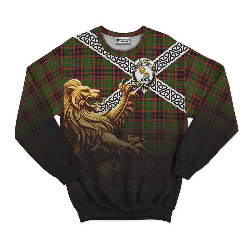 Buchan Crest Tartan Sweatshirt with Golden Lion Emblem Celtic Style Unisex - Tartan Vibes Clothing