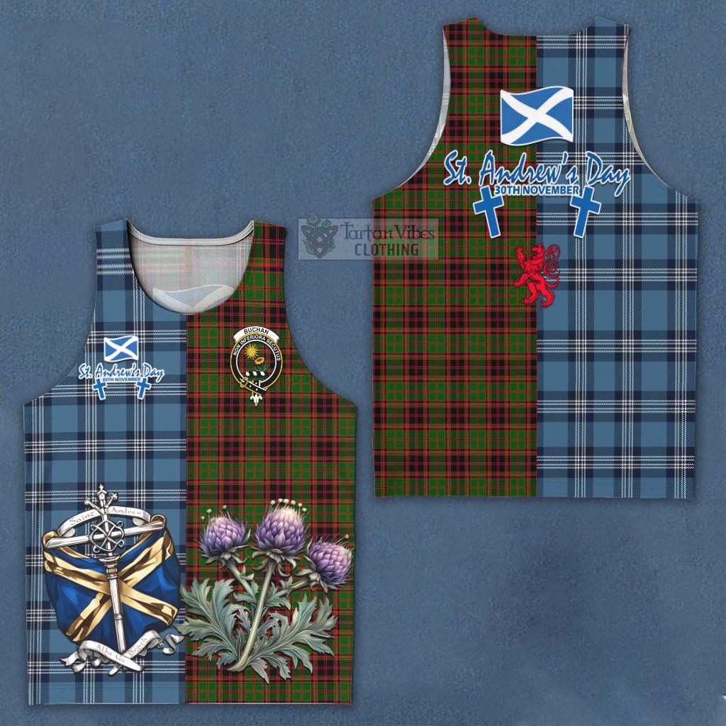 Tartan Vibes Clothing Buchan Tartan Men's Tank Top Happy St. Andrew's Day Half Tartan Style