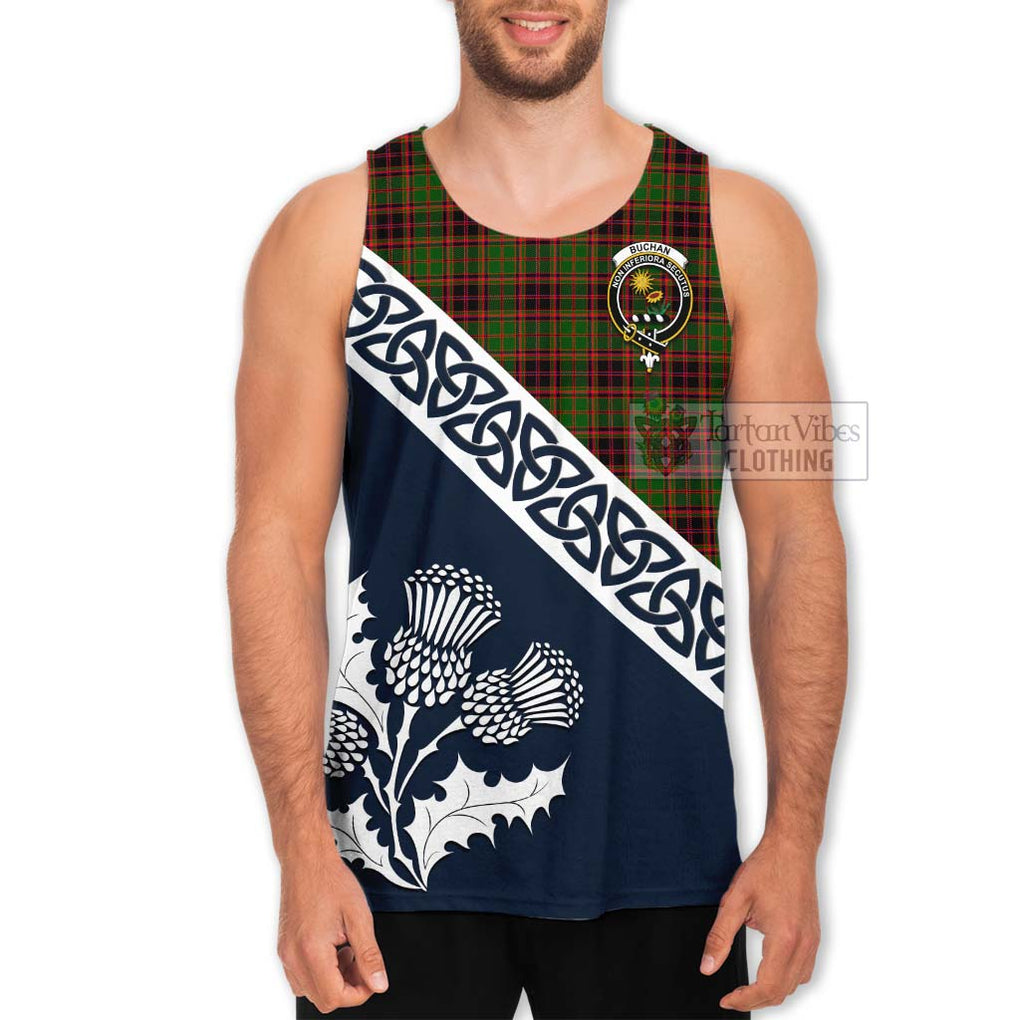 Tartan Vibes Clothing Buchan Tartan Men's Tank Top Featuring Thistle and Scotland Map