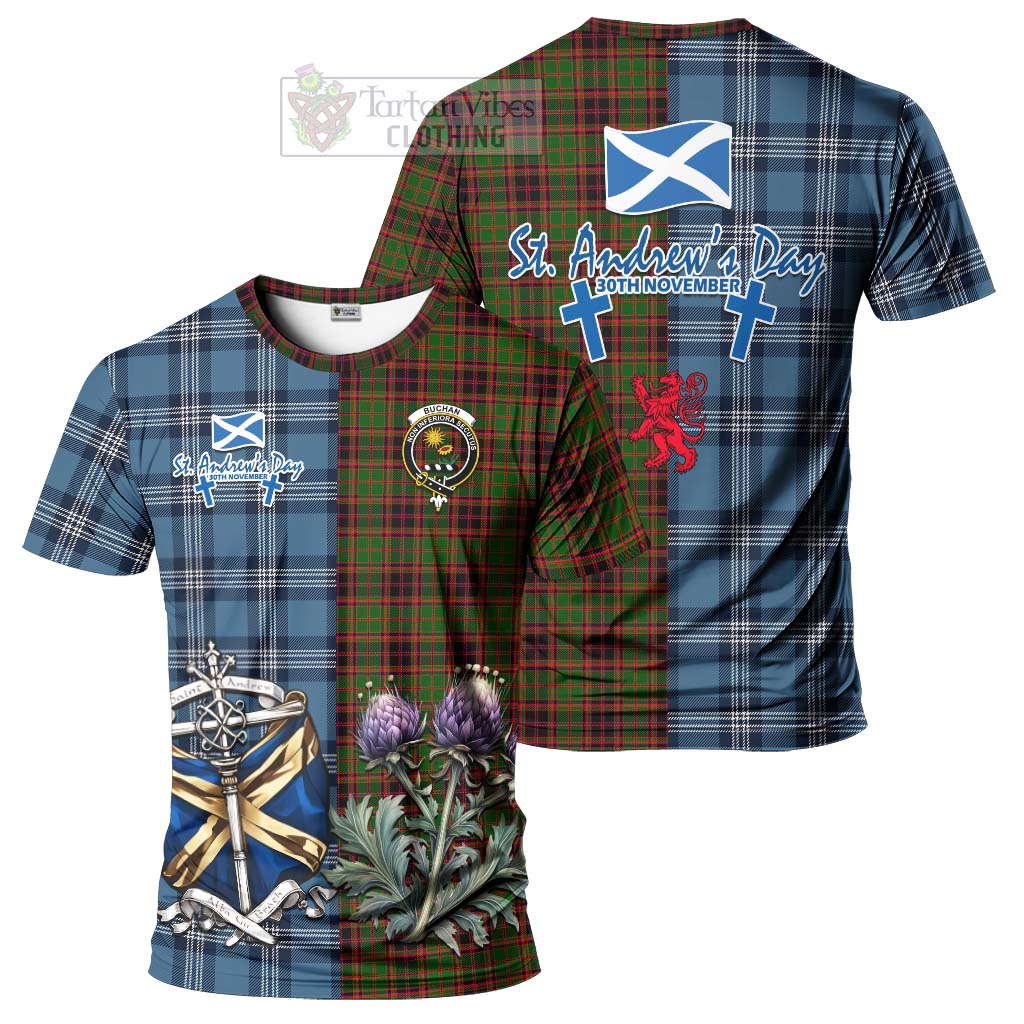 Tartan Vibes Clothing Buchan Tartan T-Shirt Happy St. Andrew's Day Half Tartan Style