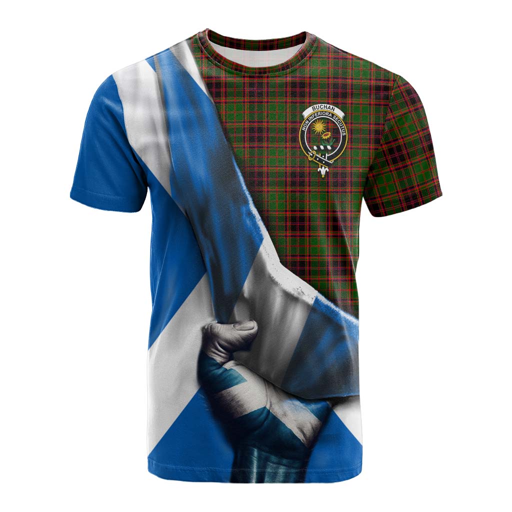 Tartan Vibes Clothing Buchan Tartan Cotton T-shirt with Family Crest Scotland Patriotic Style